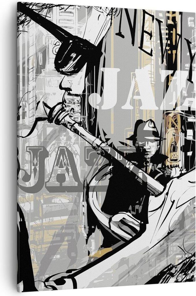 Bild auf Leinwand - Leinwandbild - Einteilig - Jazz Musik Musiker - 70x100cm - Wand Bild - Wanddeko - Wandbilder - Leinwanddruck - Wanddekoration -...