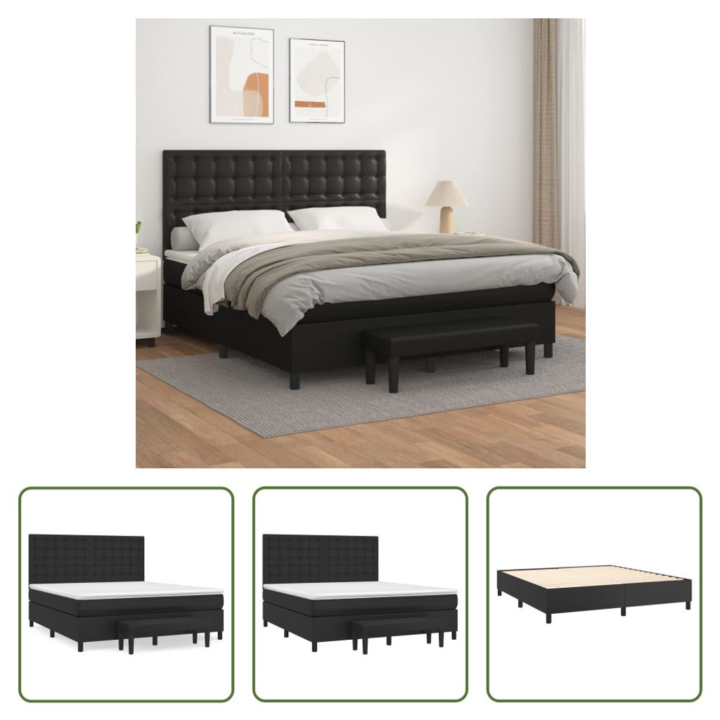 The Living Store Boxspringbett mit Matratze Schwarz 180x200 cm Kunstleder