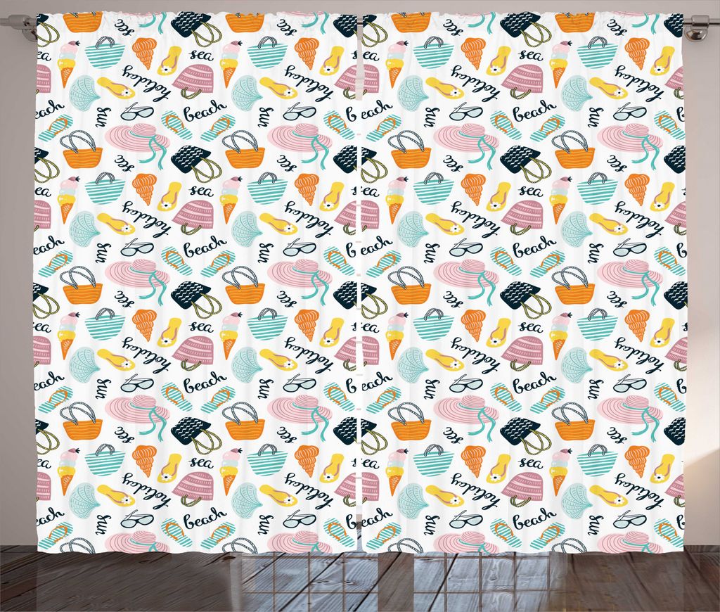 ABAKUHAUS Sommer Rustikaler Vorhang, Vivid Holiday Sun Sea Beach, Wohnzimmer Universalband Gardinen mit Schlaufen und Haken, 280 x 225 cm, Mehrfarbig