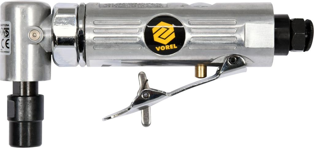 A studio shot of a VOREL air angle grinder.