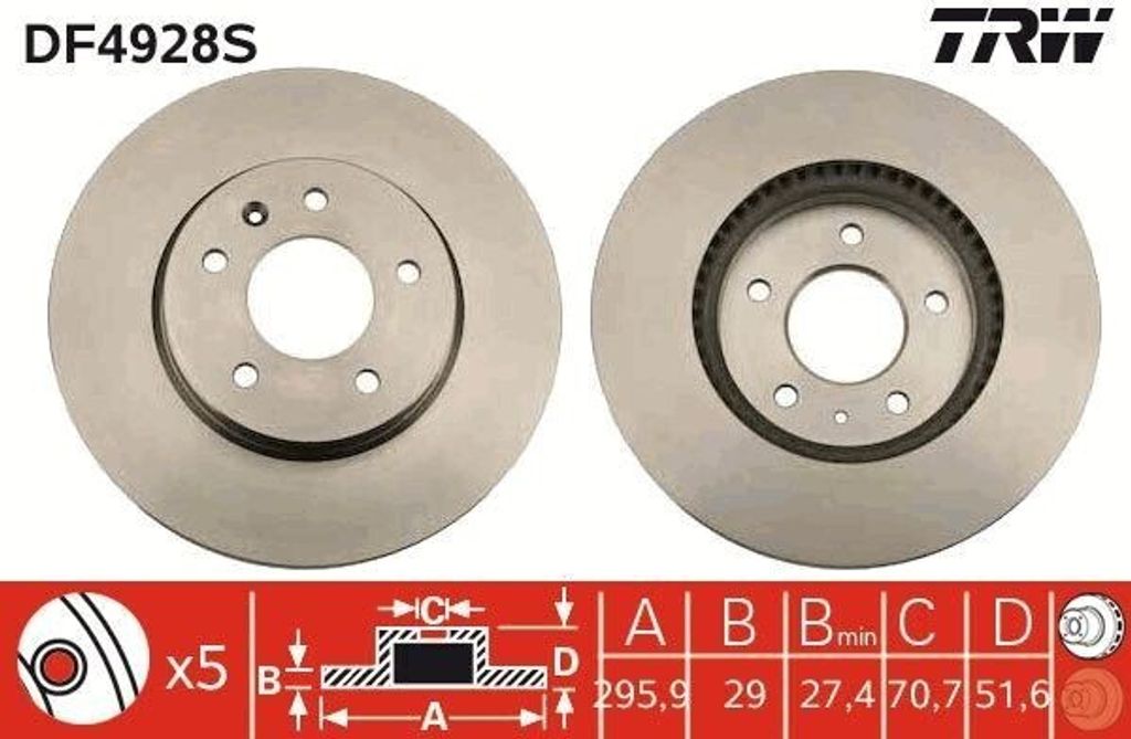 TRW DF4928S Bremsscheibe OE 96625948 kompatibel mit Captiva, Antara