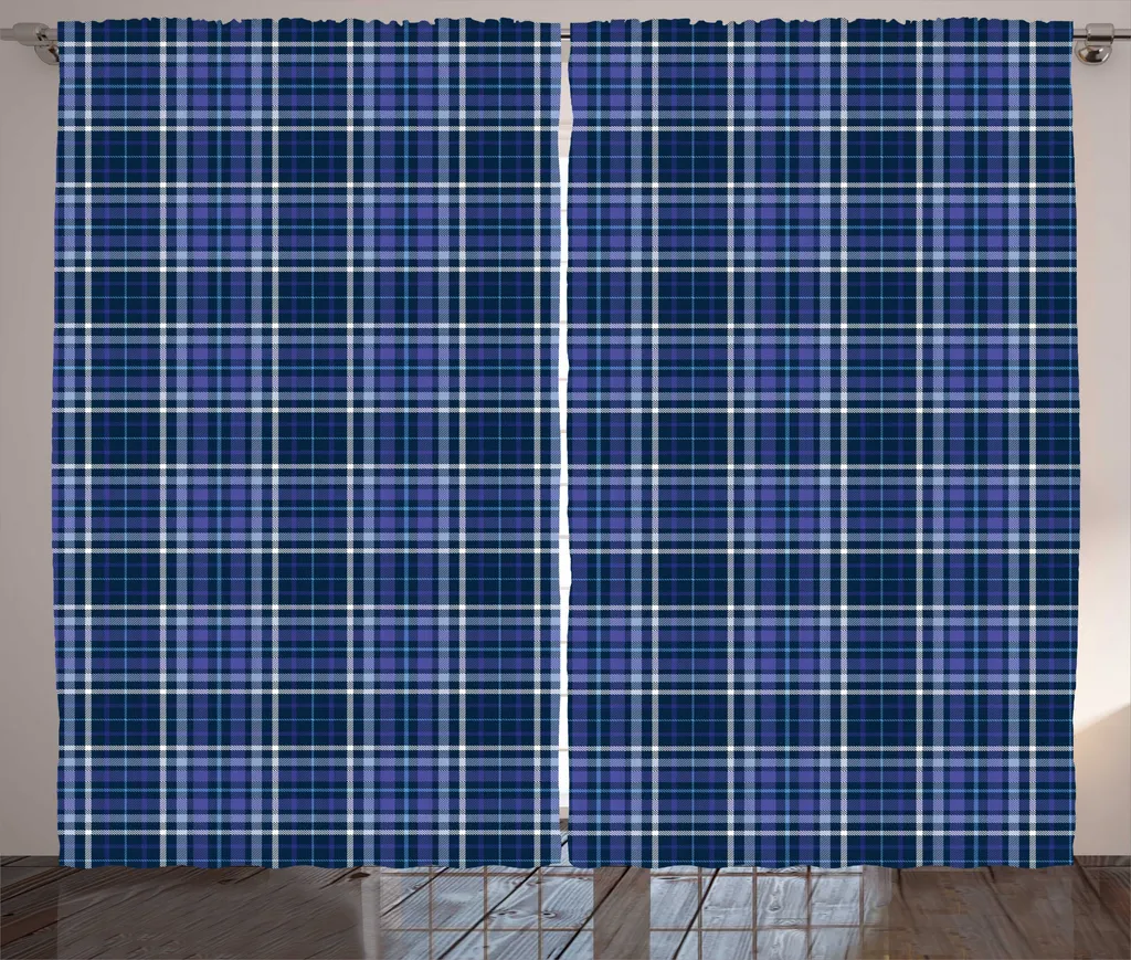 Rideau pour Grand Salon Indigo et Lavande Motif Plaid 280 x 225 cm
