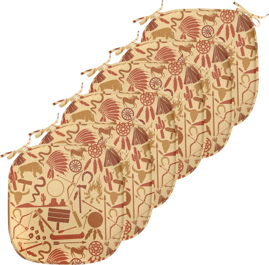ABAKUHAUS Western Polster für Esszimmerstühle, Hat Schlangen Bison Folklore, Dekoratives wasserfestes Kissen mit Riemen für Küchensitze, 40 cm ...