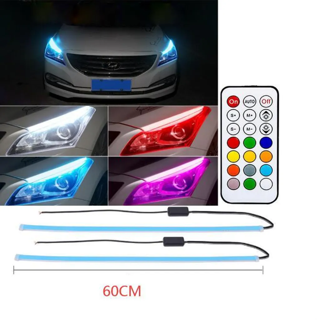 Kit 2 Strisce LED Auto 60cm RGB DRL Wireless Remote Multicolor