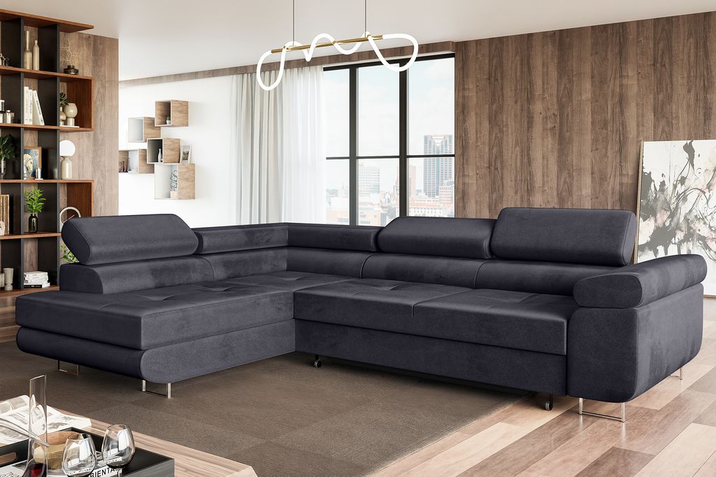 MEBLINI Schlafcouch mit Bettkasten - Ecksofa mit Schlaffunktion - Sofa mit Relaxfunktion und Kopfstützen - Couch L-Form - Eckcouch - Wohnlandschaf...