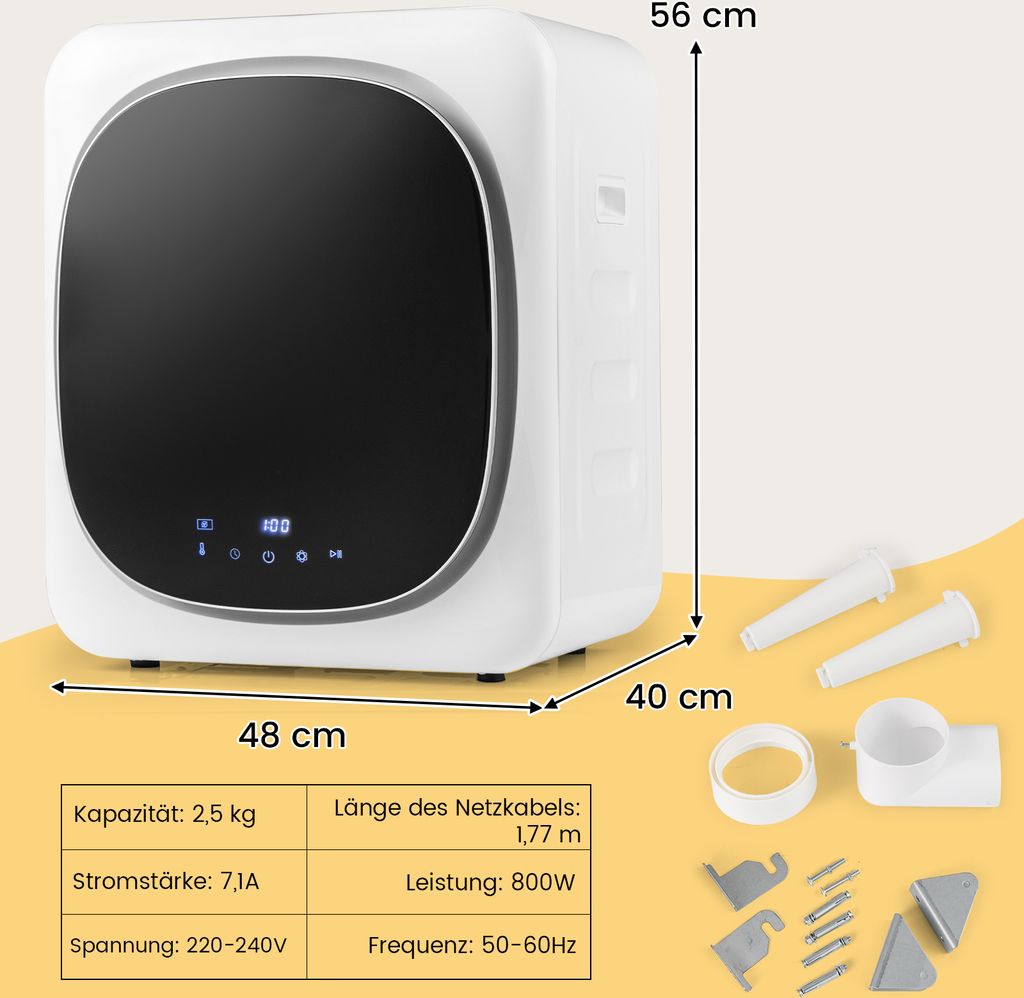 COSTWAY Mini Wäschetrockner 800W, 5kg, Ablufttrockner bis Produktbild 2