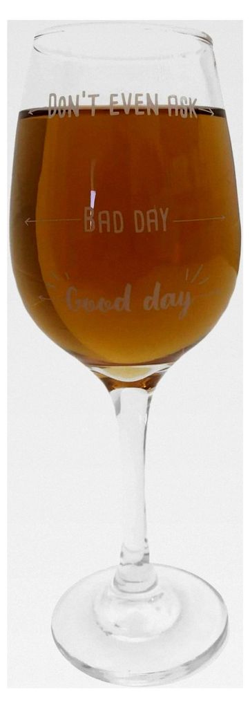 Bedrucktes Weinglas - Don't even ask - Schlechter Tag - Guter Tag, für ca. 420 ml, ca. 22,5 cm, in Geschenkkarton aus Kraftpapier