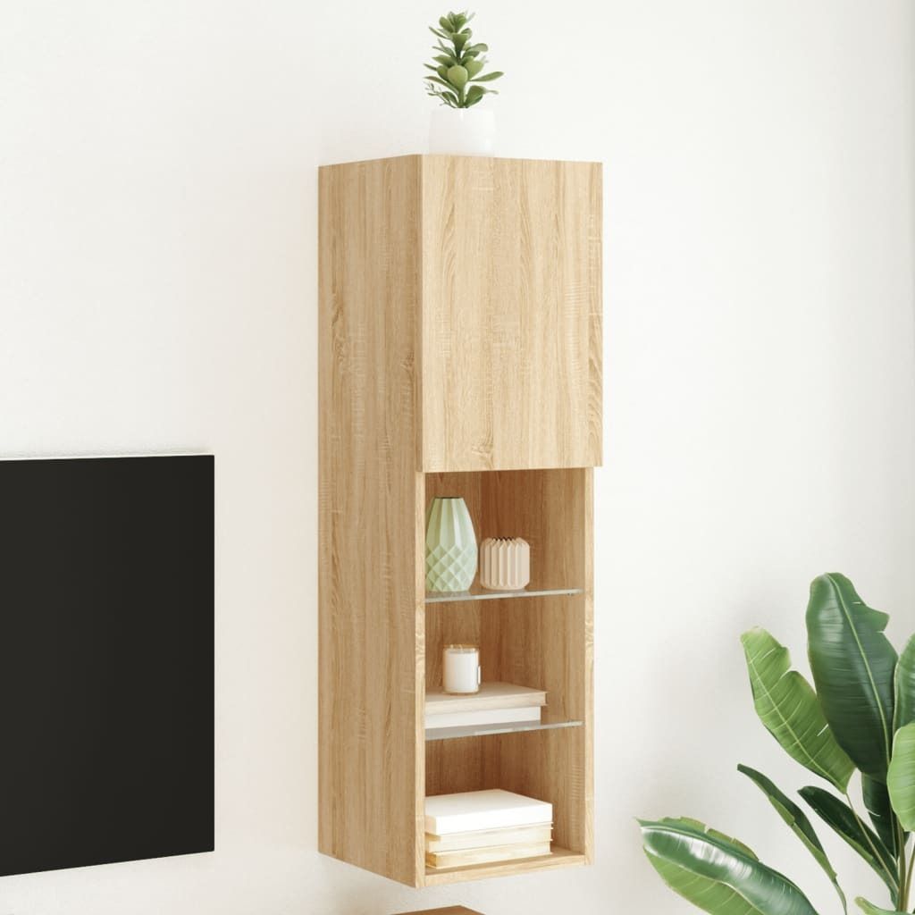 “2026 Moderne“TV-Schrank mit LED-Leuchten Sonoma-Eiche 30,5x30x102cm - TV-Schränke Designermöbel 6284851