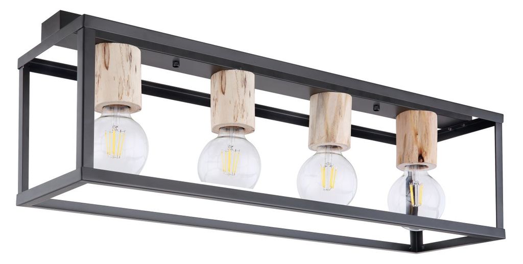 Globo Lighting Deckenleuchte Metall schwarz matt, Holz Produktbild 