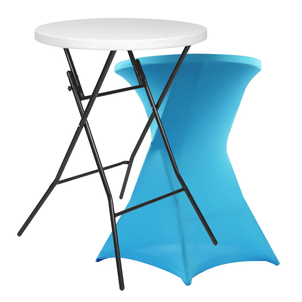 Table haute pliante Oviala Mange-debout avec sa housse bleue de réception
