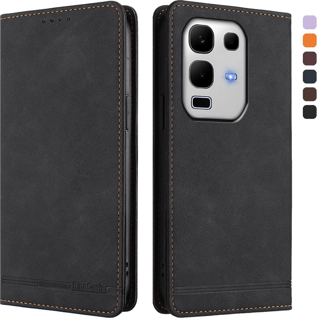 Hülle für Infinix Note 50S, Retro Kunstleder Ständer Klapphülle mit Kartenfächer und Magnetische Schwarz