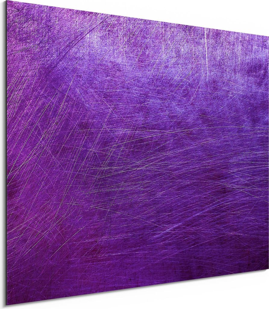DEQORI Alu-Dibond Bild Weiß 40x30 cm 'Violettes Kratzrelief' Wandbild Metall dünn Design