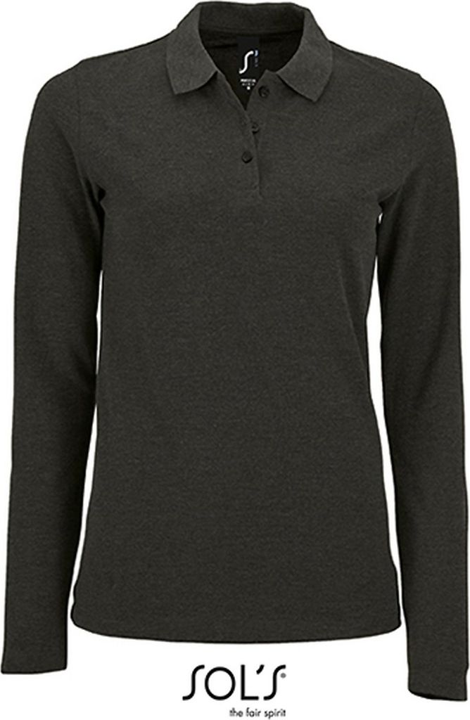 SOLs 02083 | Damen Long-Sleeve Piqué Polo Shirt Perfect - Farbe: Charcoal Melange - Größe: XL