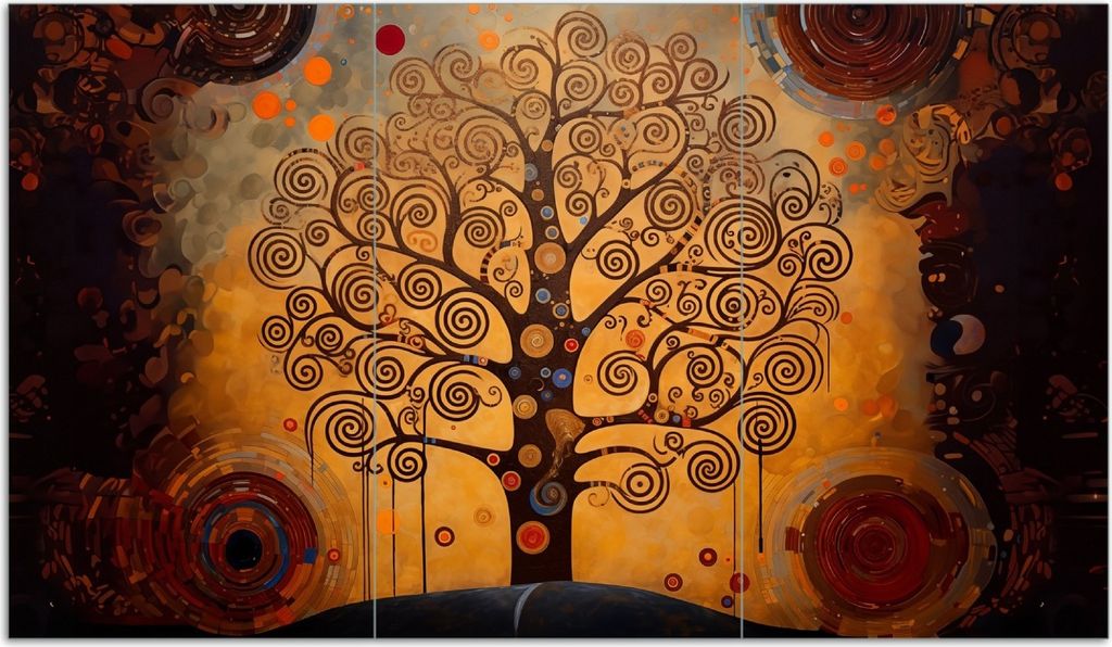 Wallario Herdabdeckplatte aus Glas, Größe 90 x 52 cm 3-teilig, Motiv Baum des Lebens