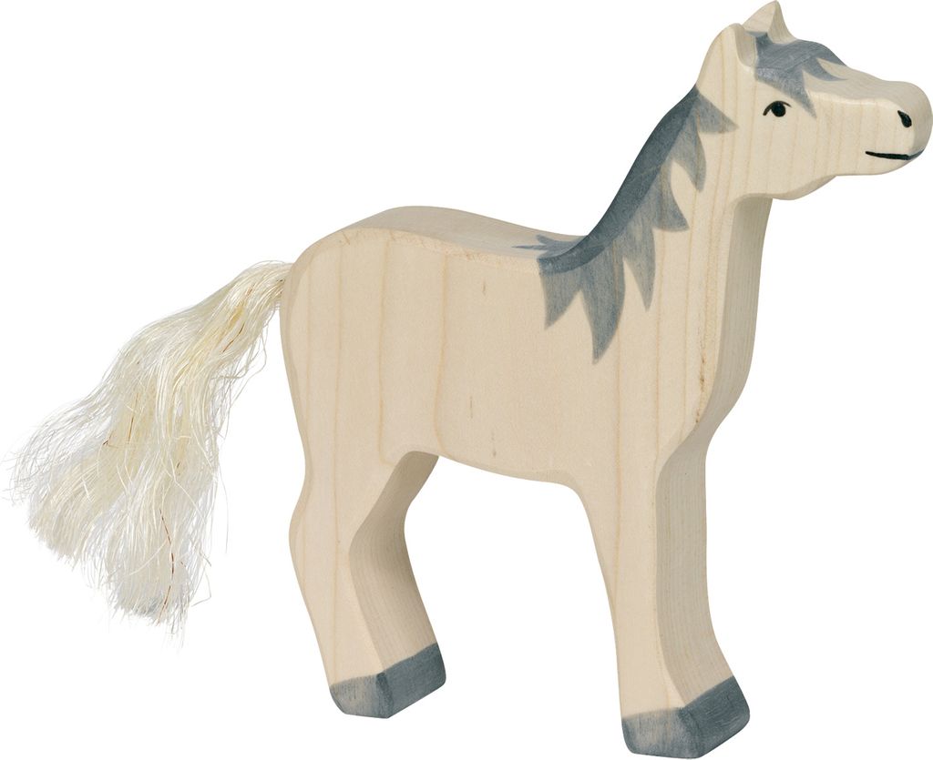 Holztiger Pferd Kopf hoch mit grauer Mähne Holzfigur