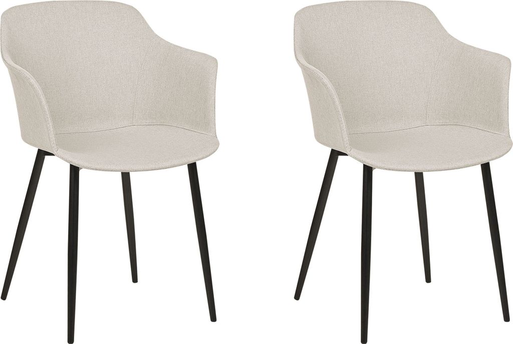 BELIANI Esszimmerstuhl 2er Set Hellbeige Stoffbezug mit Schwarzen Metallbeinen Hohen Armlehnen Retro Wohnzimmer Essbereich Flur Ausstattung Möbel