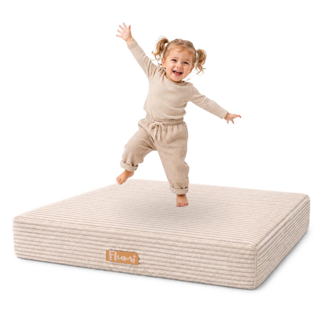 Flumi Kindertrampolin Hüpfmatte Indoor mit Cordbezug, Produktbild  KI-generiertes Bild