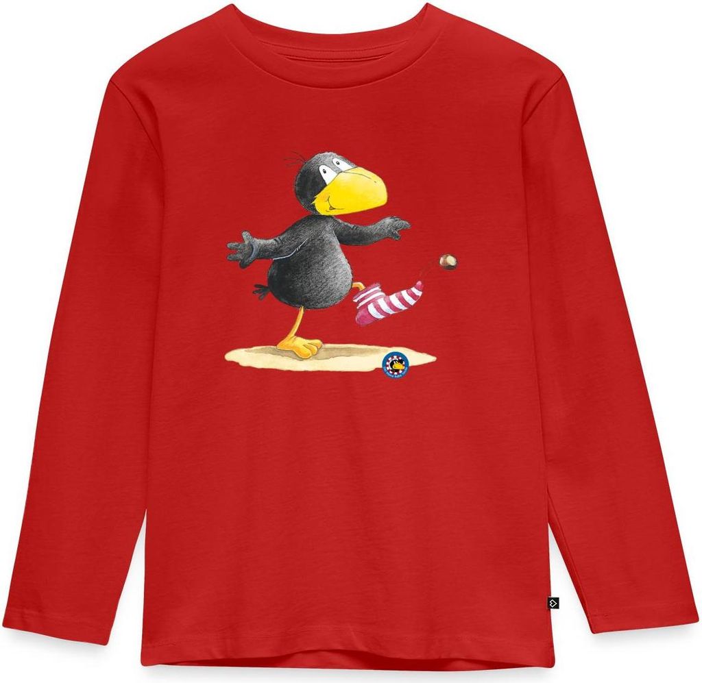 Spreadshirt Der kleine Rabe Socke Kastanie Kinder Premium Langarmshirt, 122/128 (6 Jahre), Rot