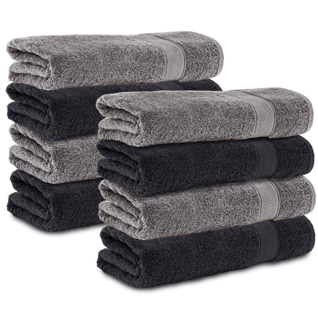Komfortec 8er Duschtücher 70x140 cm Set aus 100% Baumwolle, 470g/m², Frottee, Weich, Anthrazit Grau/Schwarz