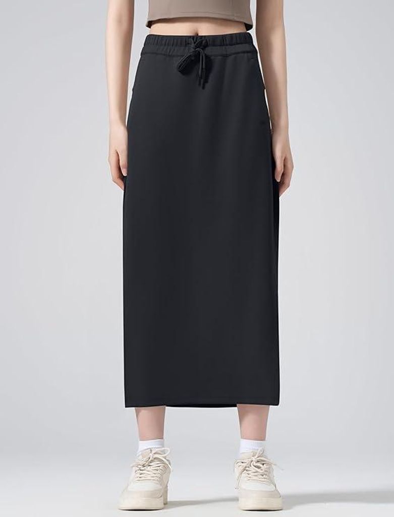 Damen-Cargorock Gerade Bequem Weich Casual Midi Schwarz M