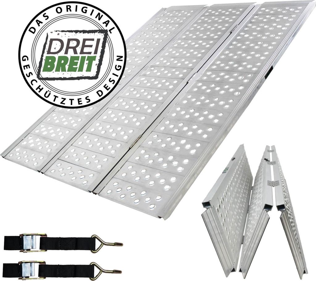 DREIBREIT by TRUTZHOLM Alu Auffahrrampe 255 x115 cm 2-fach klappbar 1020 kg gelocht extra Breite