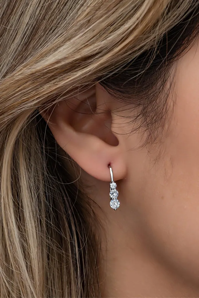 Boucles d'oreilles anti-allergie en argent rhodié 925 et zircone brillant