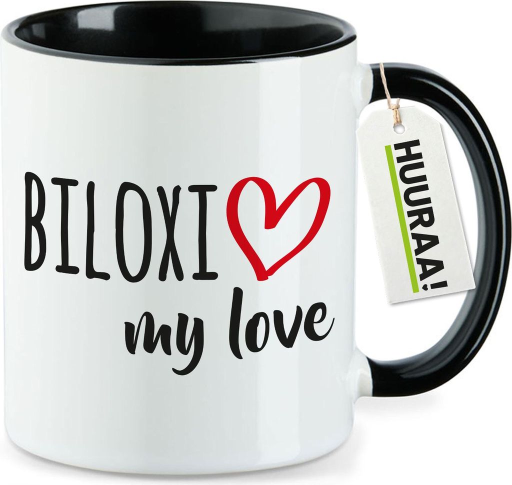 Huuraa Kaffeetasse Biloxi my love 330ml Schwarz Keramik Kaffeebecher Geschenkidee