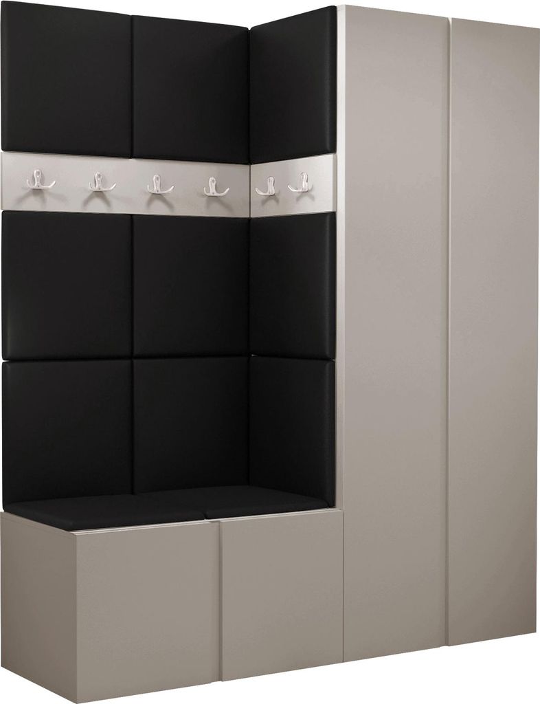 MIRJAN24 Garderoben-Set Orion III, Garderobe mit Sitzbank mit 11 x Wandpanel 42x42 (Farbe: Cashmere, Soft 011)