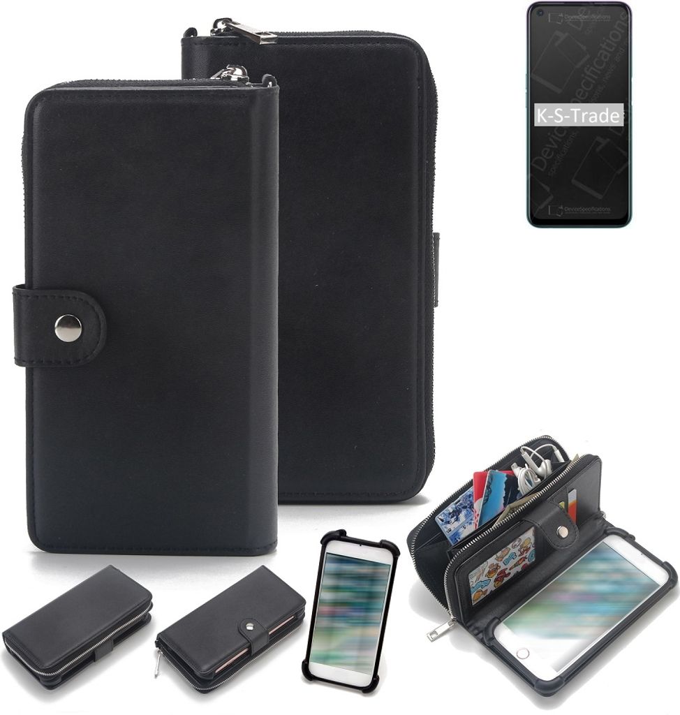K-S-Trade 2in1 Handyhülle Schutzhülle kompatibel mit Oppo A72 & Portemonnee Cover Handy Hülle Case Etui Geldbörse Wallet Bookstyle Hülle schwarz