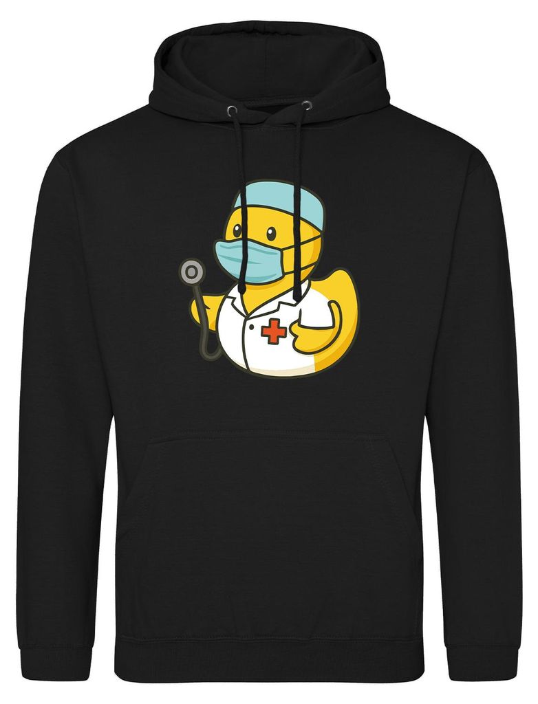 Huuraa Uni Hoodie Quietscheente Medizin Comic Gummiente 3XL Deep Black Vegan Sweatshirt Geschenkidee