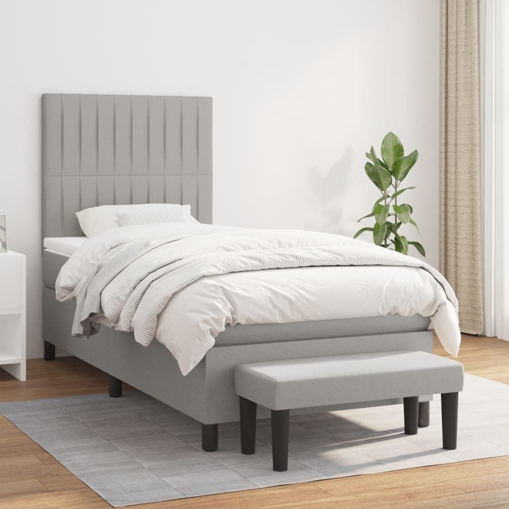 The Living Store Boxspringbett mit Matratze Hellgrau 100x200 cm Stoff