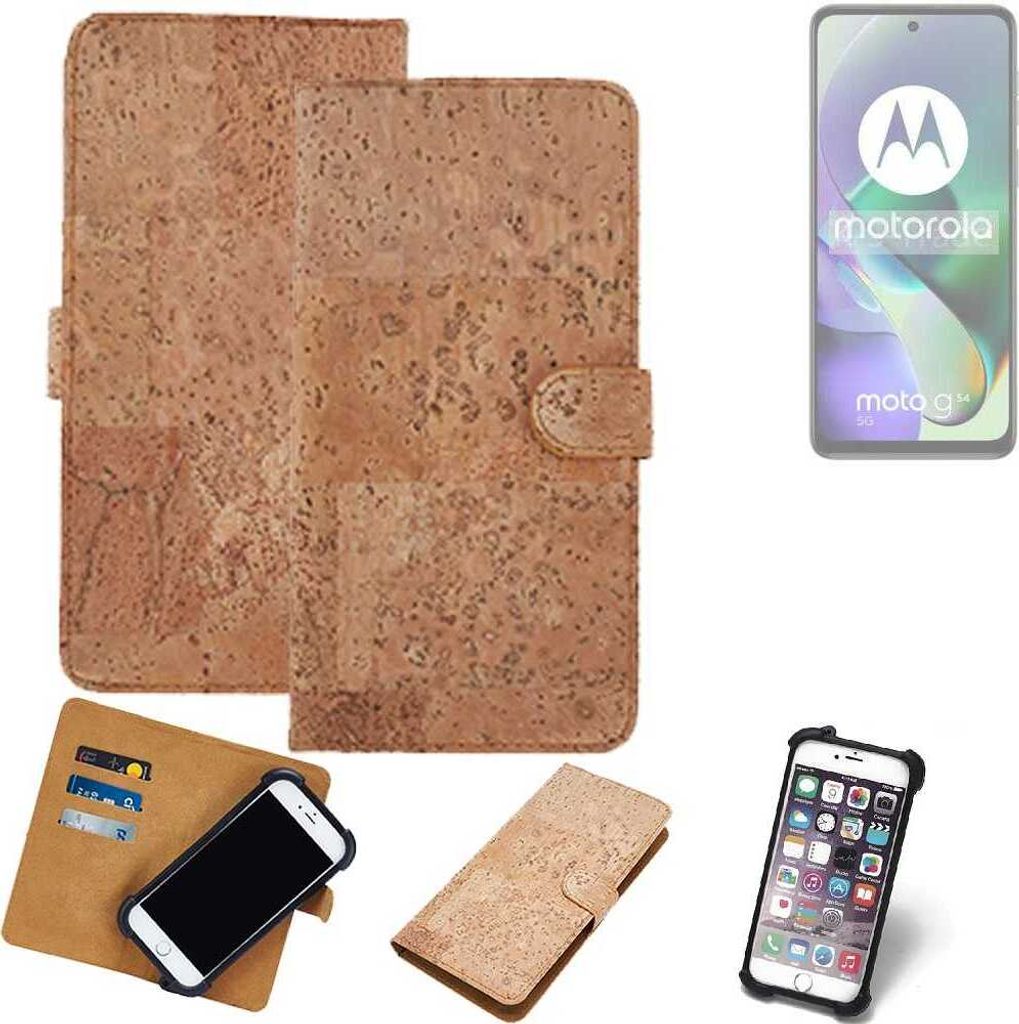 K-S-Trade Hülle kompatibel mit Motorola Moto G54 5G Kork Handyhülle Cover Schutzhülle TPU Case Bumper in Hellbraun, (1x)
