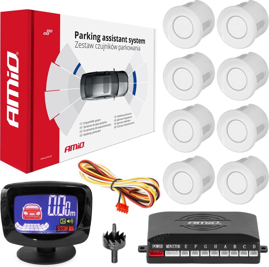 Einparkhilfe-Sensorenset 8 LED-Displays Weiß Amio-01600