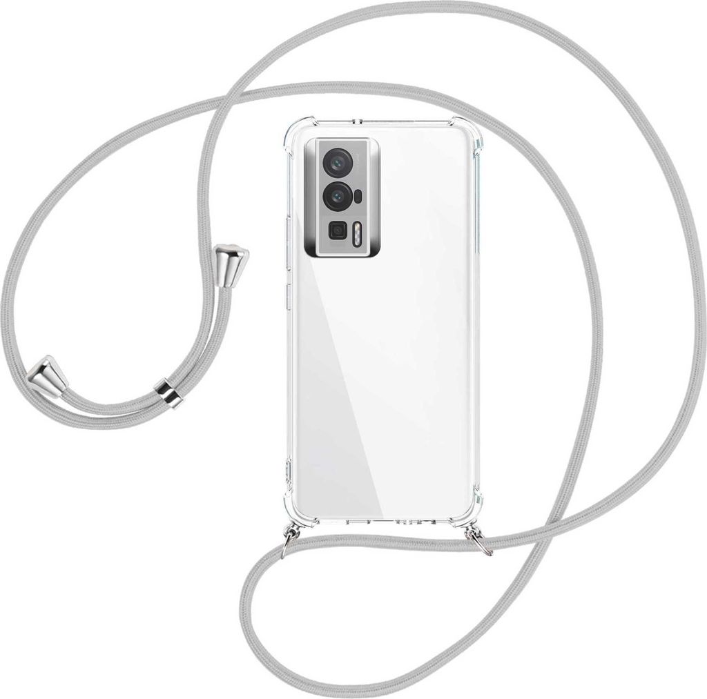 Handykette Backcover-Schutzhülle mit Band (Metall silberfarben) für Xiaomi Poco F5 Pro (6.67'') - silbergrau