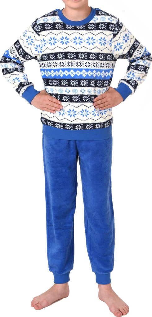 Kinder Uni langarm Schlafanzug Pyjama mit Bündchen in Norweger Optik aus ; blau , 140