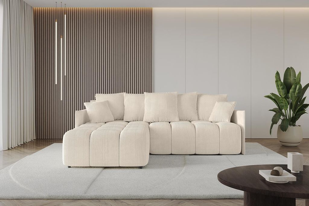 ALTDECOR Ecksofa mit Schlaffunktion und Bettkasten LONLI-L 251x189x68 cm Beige - Corner Sofa Bett Eckcouch Couch L-Form Schlafcouch Ausziehbar Wohn...
