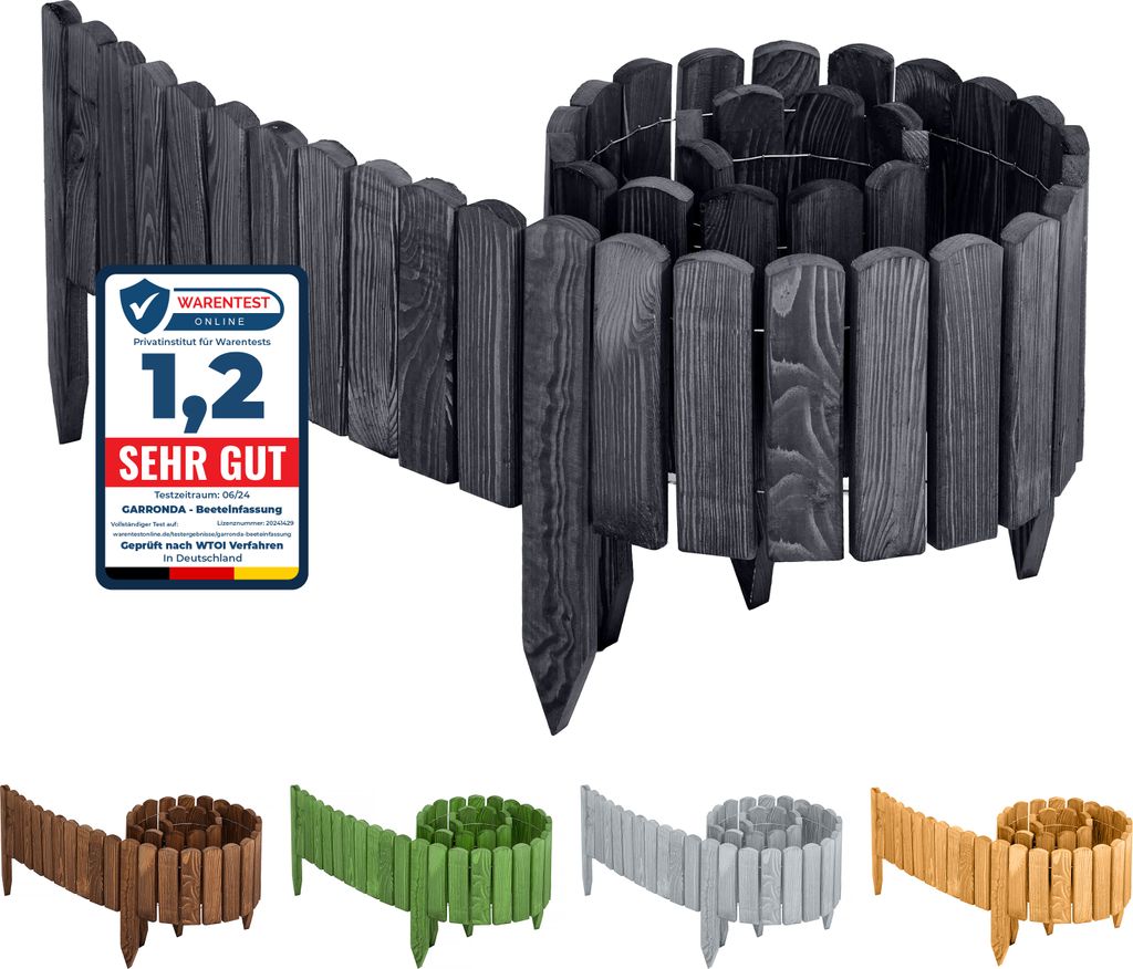 Garronda Beeteinfassung Holz Rollzaun Gartenzaun imprägniert Flexibler Rollborder Rasenkante Palisade Umzäunung für Garten Länge: 200 cm GD-004...