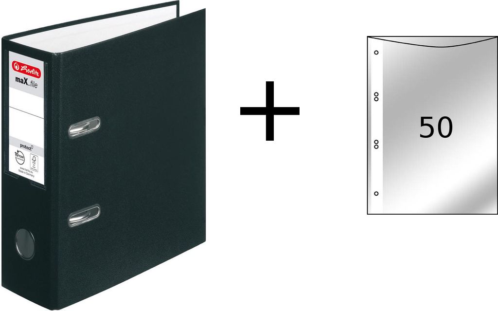 Herlitz Ordner + 50 Prospekthüllen / DIN A5 / 80mm breit / Farbe: schwarz