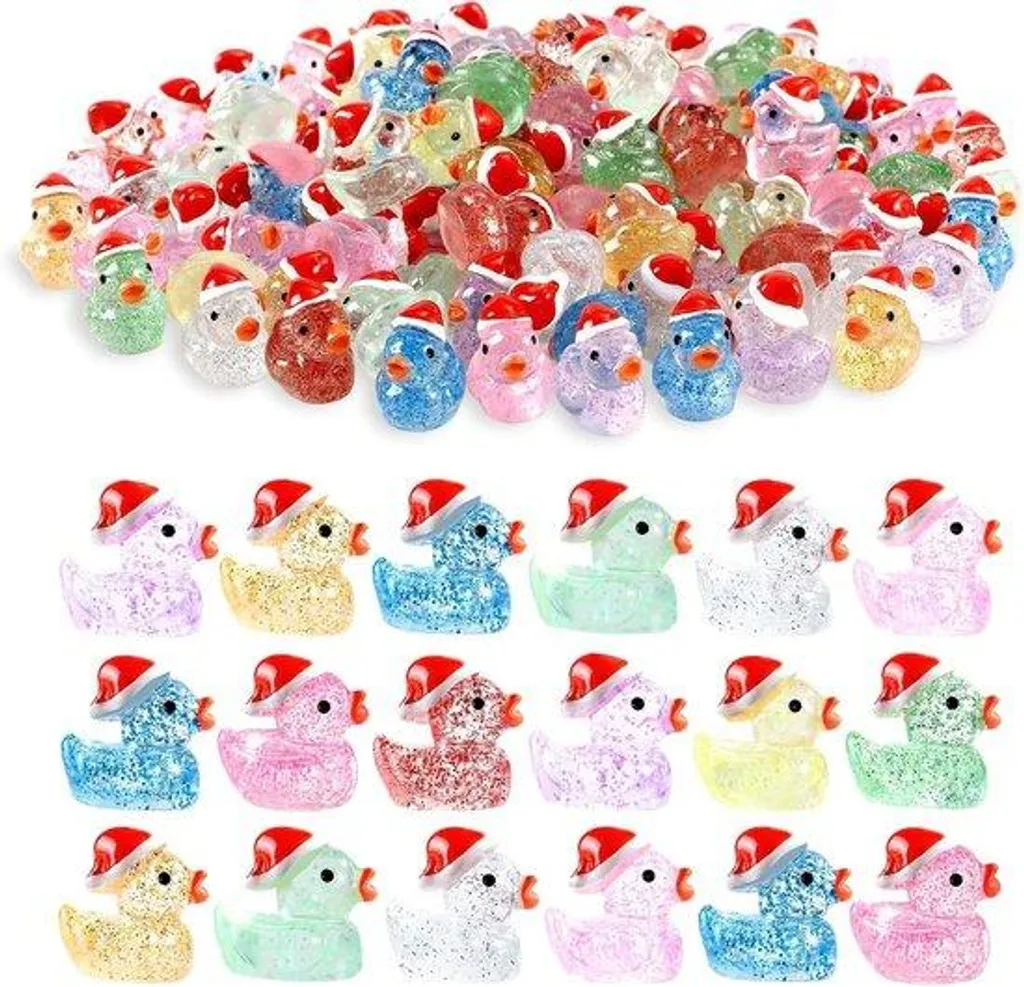 Petit Canard Pailleté de Noël en Résine - Ornement de Fête Multicolore