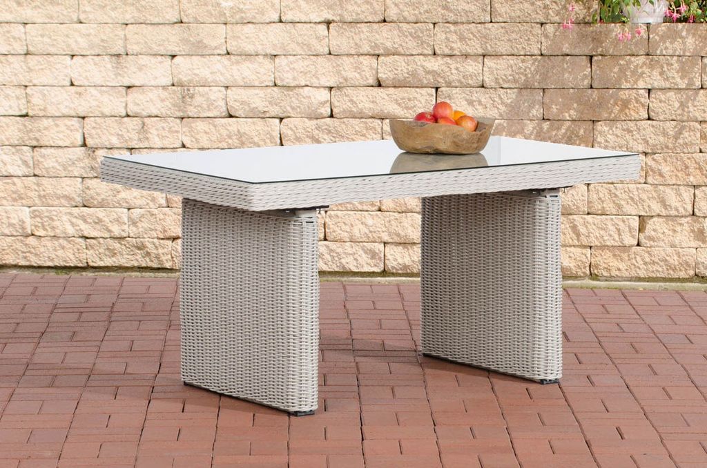 Gartentisch deluxe - Glastisch Rattangeflecht - Gartenmöbel - Esstisch - Outdoortisch - Couchtisch - Creme - 138cm