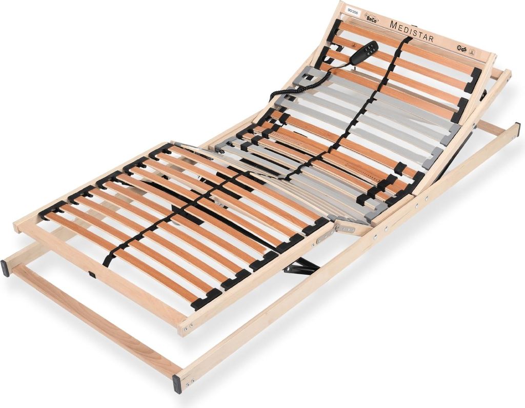 Lattenrost 100x200 cm elektrisch verstellbares Kopf & Fußteil fertig montiert 28 Latten 5 Zonen 150 kg Traglast Birkenschichtholz Germany