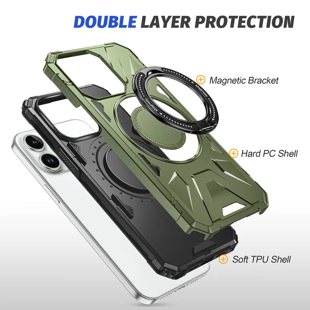 DASFOND Cover Per IPhone XS Max: Custodia Antishock Militare Con Anello Metallico Rotante 360° - Verde Scuro - 3