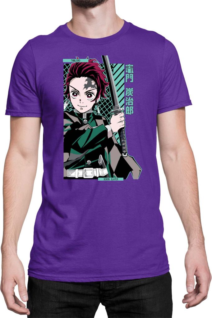 Herren T-Shirt Demon Anime Slayer Kimetsu No Yaiba Tanjiro Kamado 100, Man S / Lila
