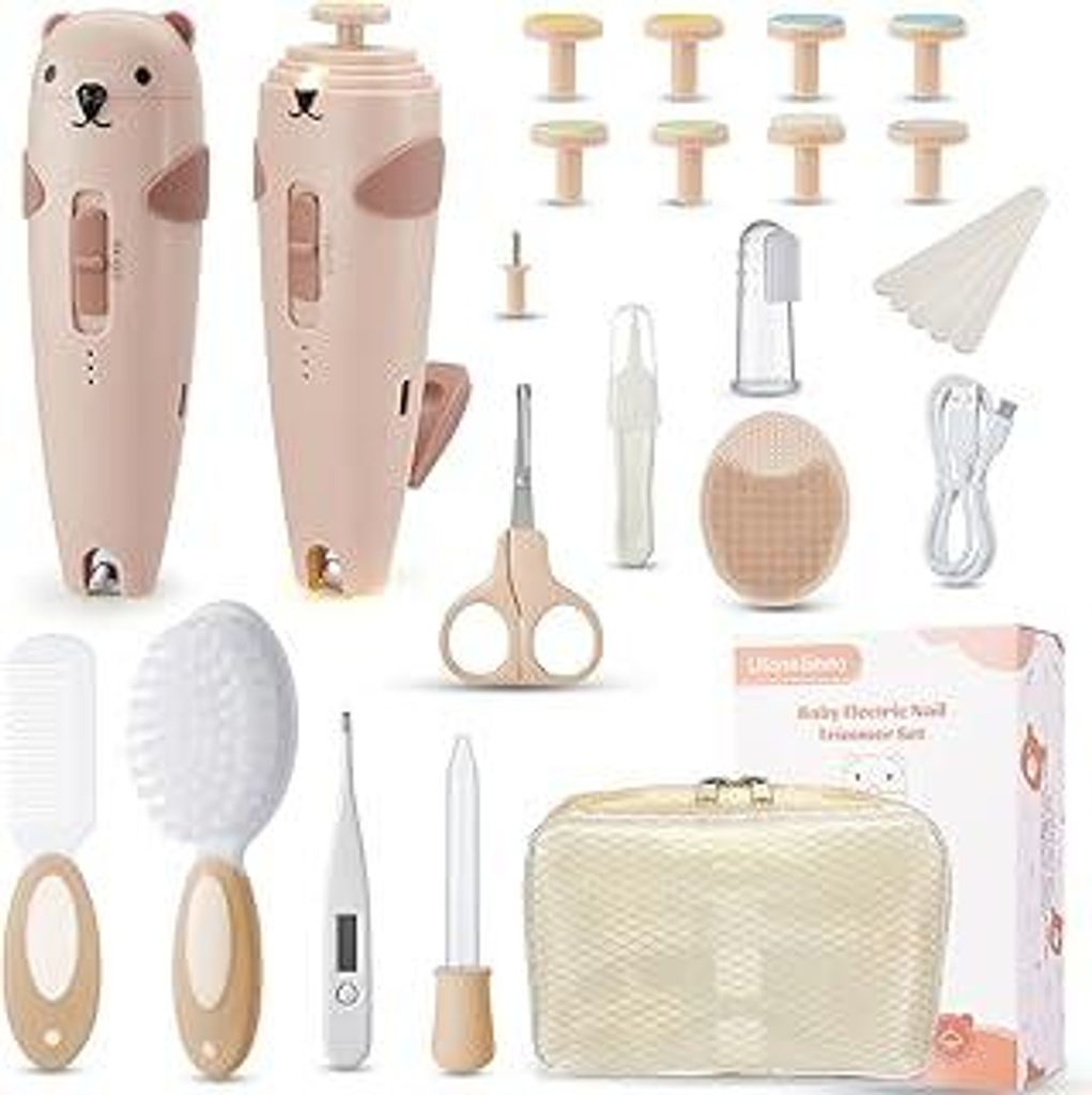 Lilian&Gema Baby Nagelfeile Elektrisch, Elektrische Nagelfeile mit 9 Schleifkopf, 28 in 1 Baby Nagelset mit LED Licht, Nagelpflegeset Elektrisch f...