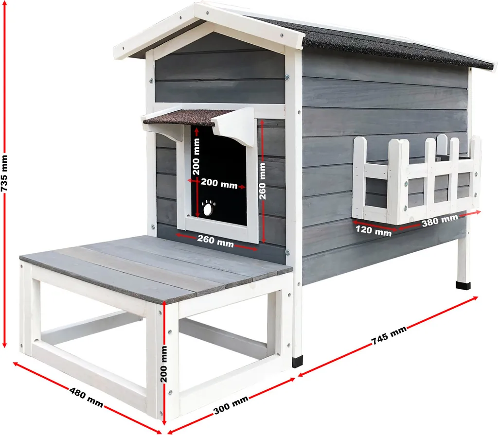 Maisonnette pour chat extérieure en bois avec pavillon et étage confort