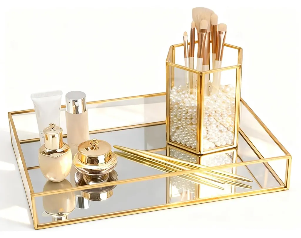Trousse de maquillage rigide en verre pour commode et salle de bain