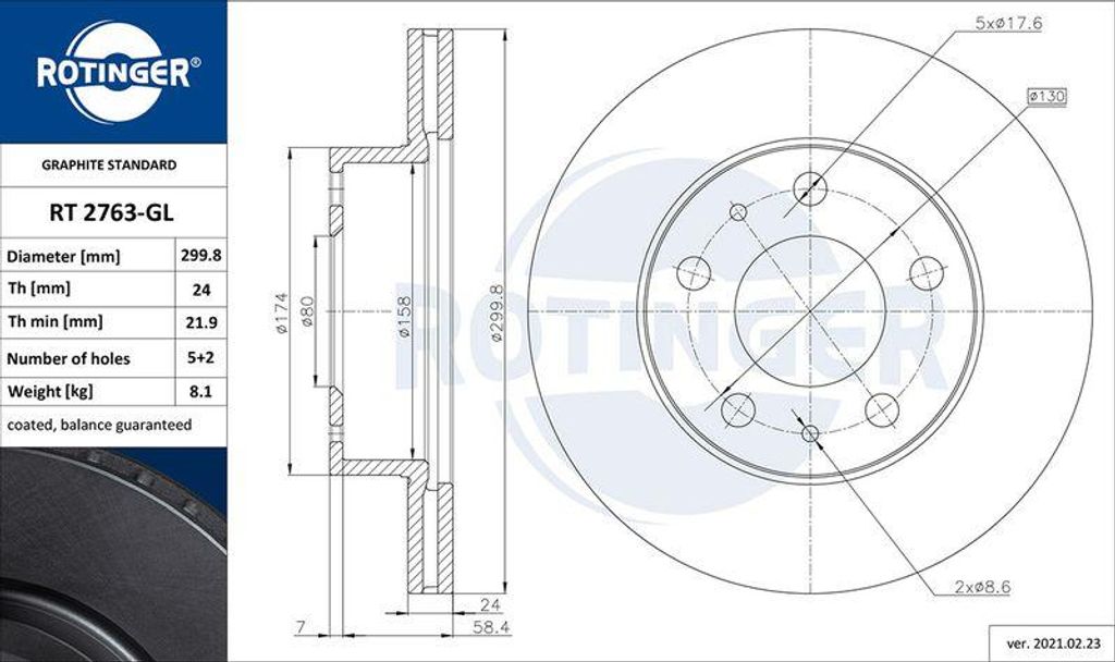 ROTINGER RT 2763-GL Bremsscheibe OE 1307356080 kompatibel mit Boxer, Ducato, Jumper