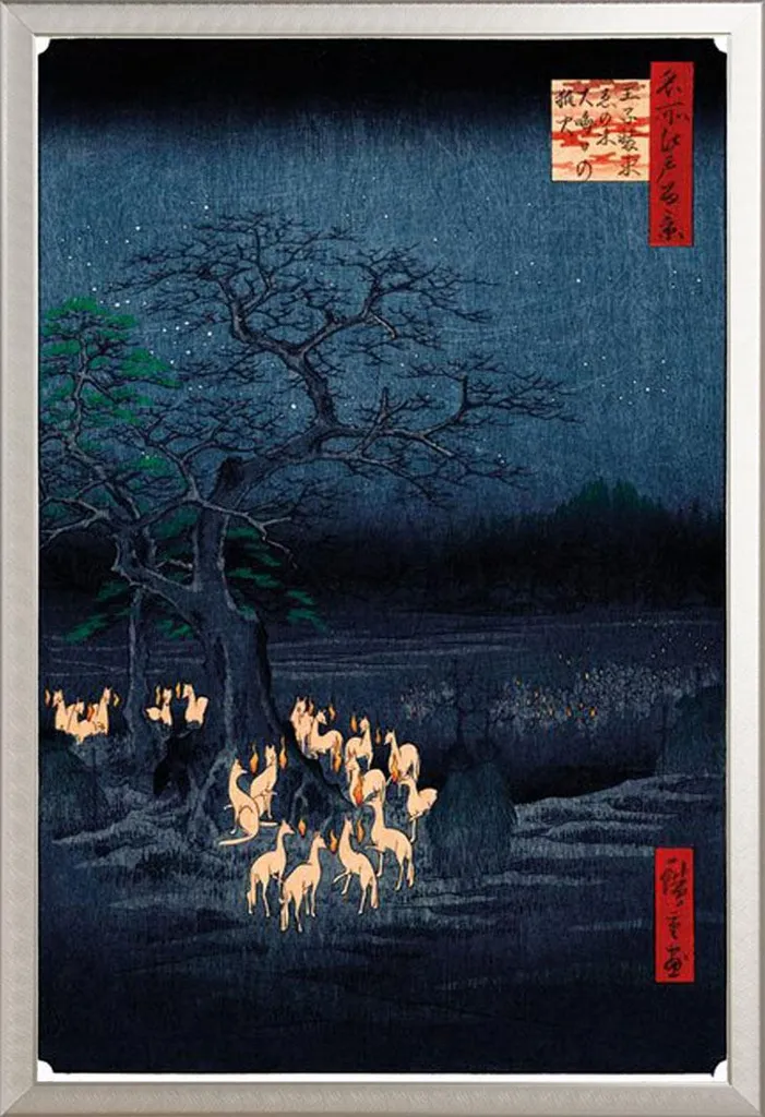 Poster Hiroshige avec Cadre Aluminium Argenté Shinsuke et Vitre Acrylique