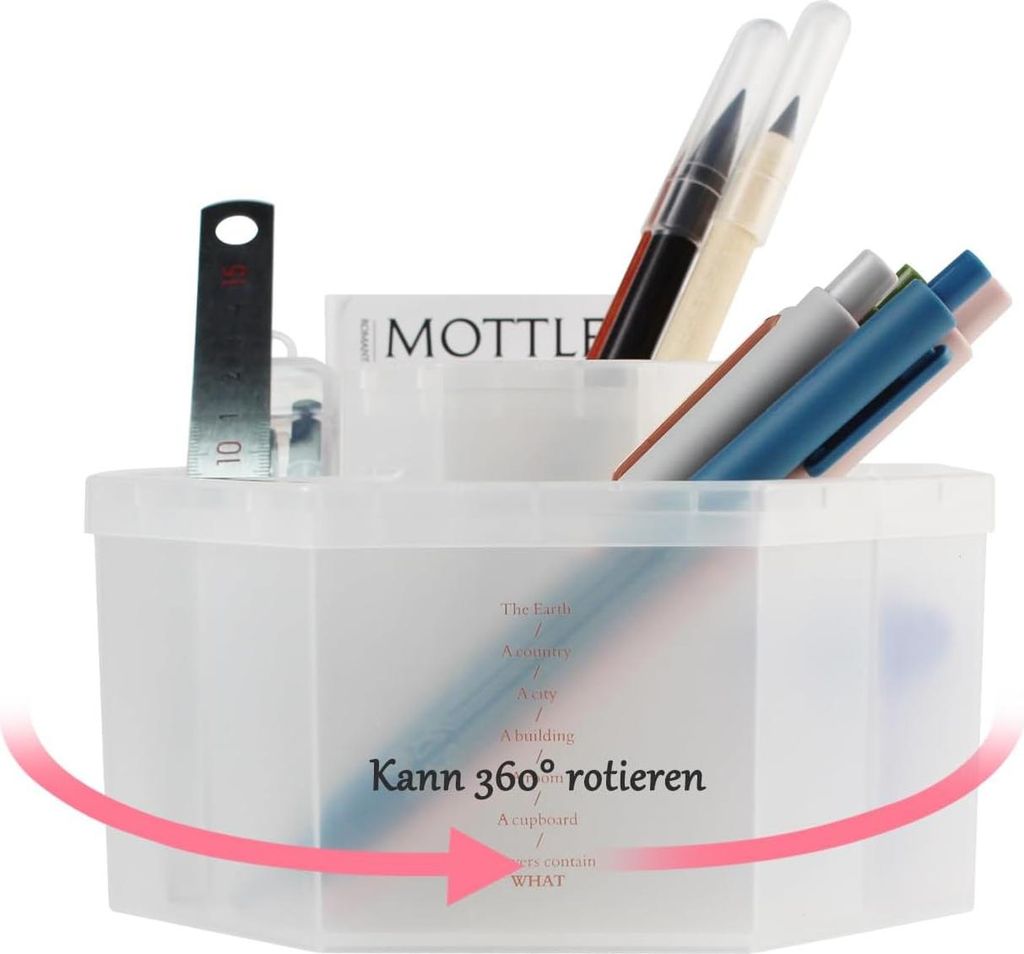 IOO6Z8SY 5-Fächer rotierender Stiftehalter - 360° Design, PP-Material, großes Mittelteil + 4 kleine Fächer - perfekt für Stifte, Scheren, Radi...