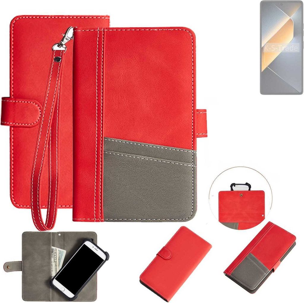 K-S-Trade Handy Schutzhülle für Tecno Pova 6 Pro Hülle Portemonnee Brieftasche Klapphülle Kartenfächer Flip Wallet Case Etui